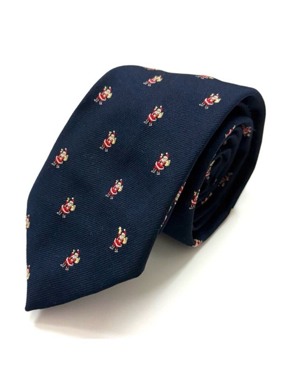 H. Stockton Atlanta Silk Tie in Navy Santa Print